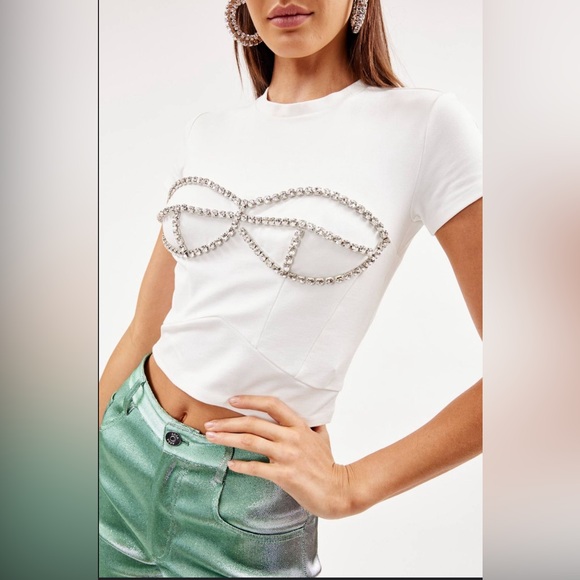AREA White crystal bustier T shirt - Picture 3 of 11